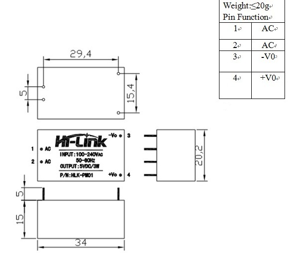 AC-DC-Module-HLK-PM01-220V-5V-Weight-and-Dimensions